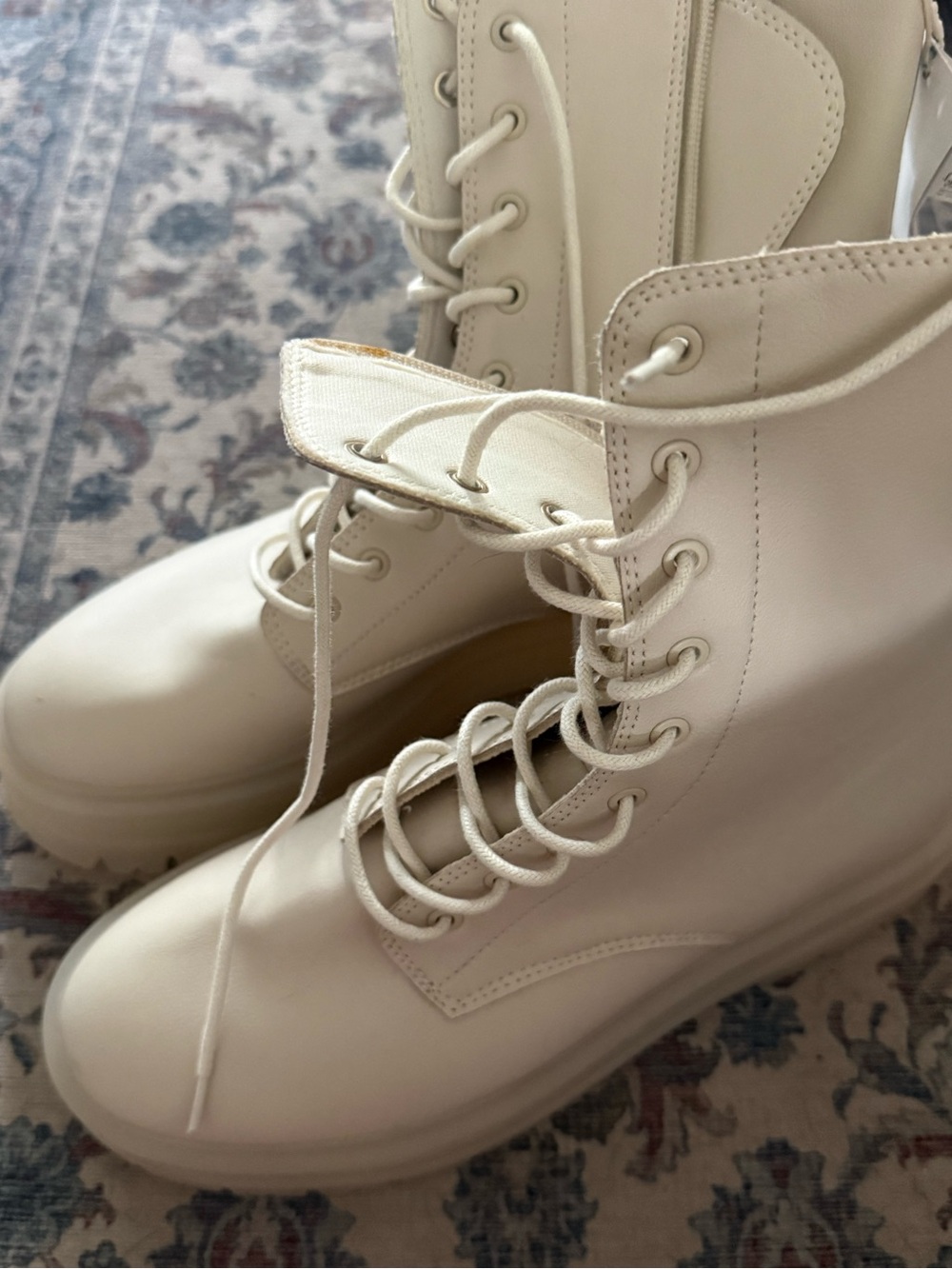 stradivarius Cream Lace-Up Platform Combat Boots - Picture 2 of 5
